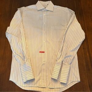 Canali 100% Cotton Blue & White Striped French Cuff Dress Shirt Size 39-15 1/2